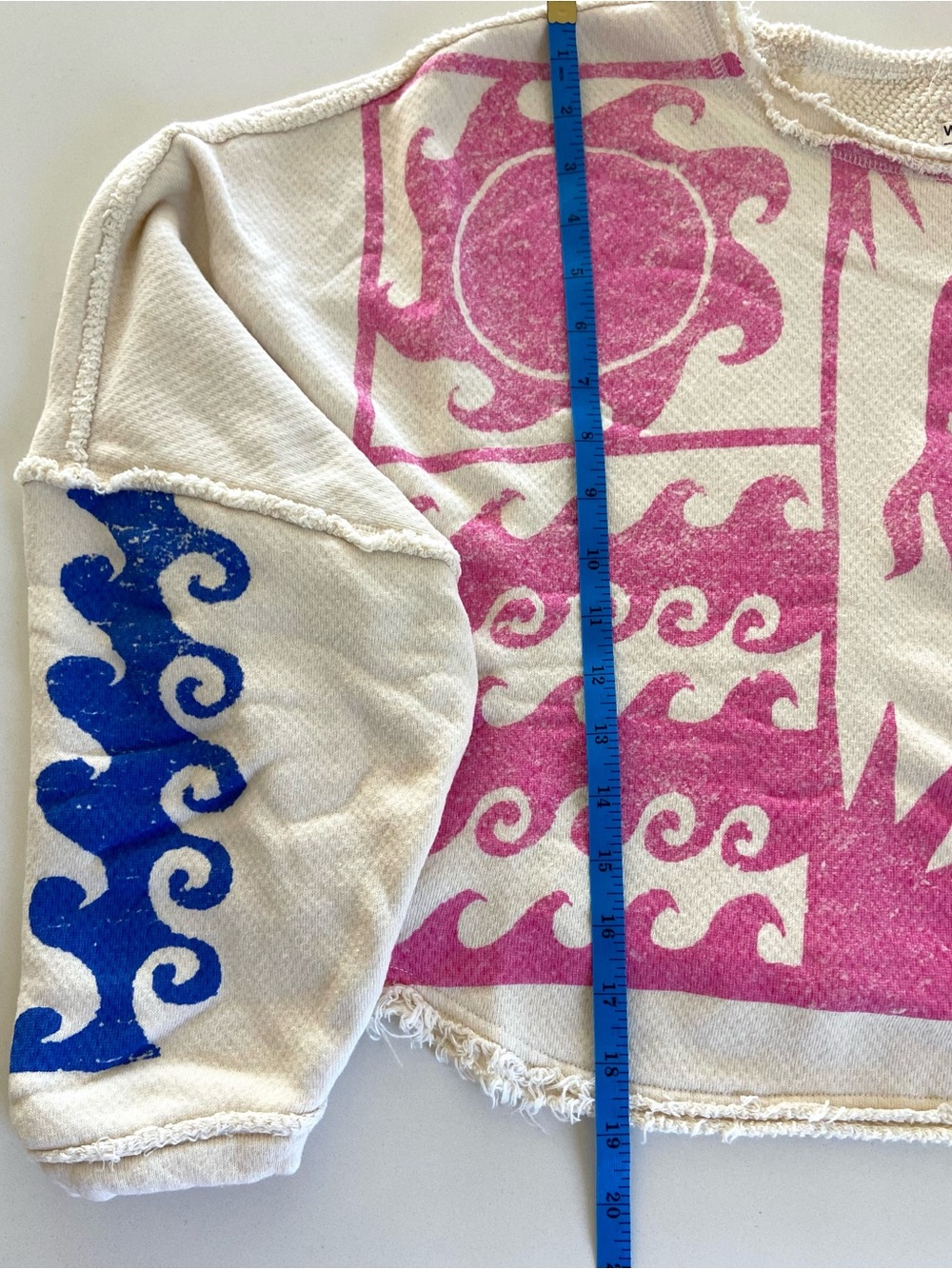 WE THE FREE Cream & Pink Palm Graphic Cropped Pullover 🌴 Small - Picture 9 of 13
